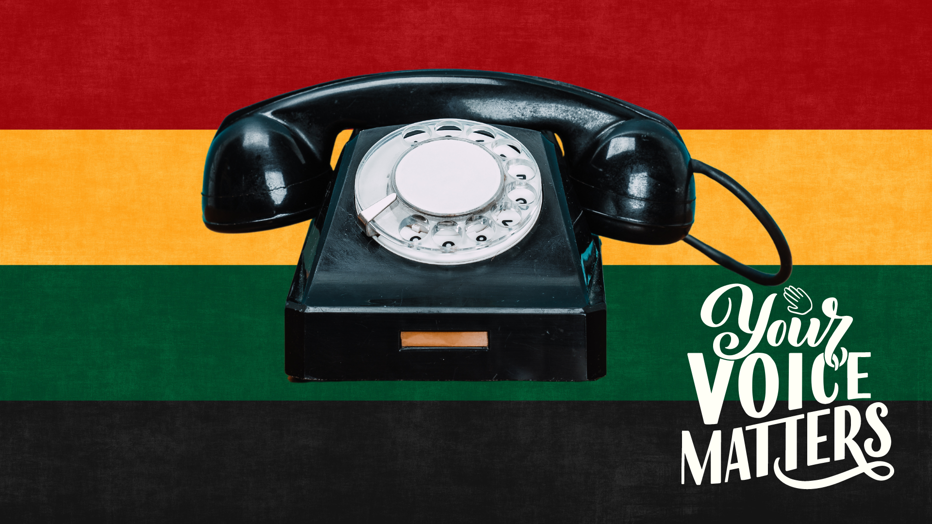 a phone pictured over red, yellow, green, and black stripes