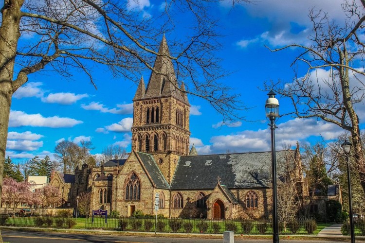 Exterior view of Trinity Church from Route 206