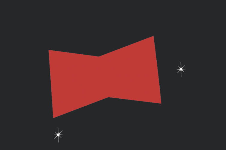 Red, abstract Bow-Tie on a black field with two tiny, 8-point stars.