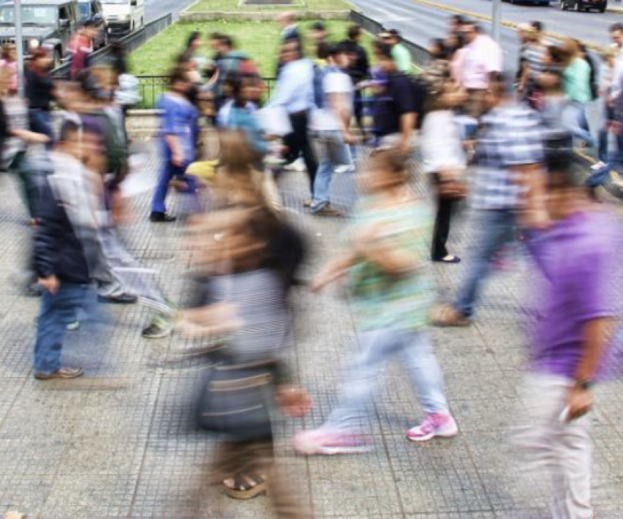 Crowd rushing, creating a blurred view