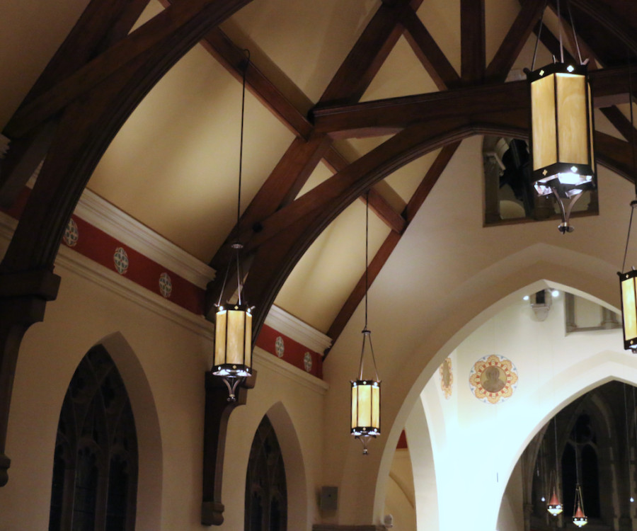Pendant Lighting and Ceiling at Trinity Church